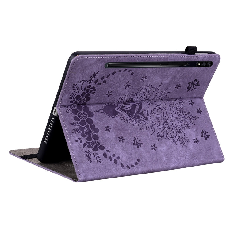 For Samsung Galaxy Tab S9 Butterfly Rose Embossed Leather Tablet Case(Purple) - Galaxy Tab S9 Cases by buy2fix | Online Shopping UK | buy2fix