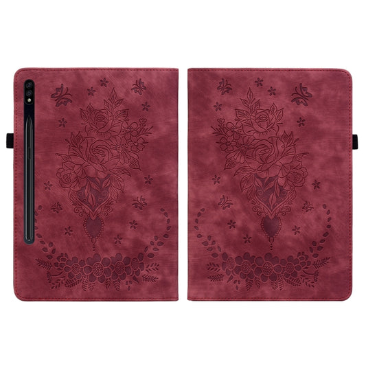 For Samsung Galaxy Tab S9 Butterfly Rose Embossed Leather Tablet Case(Red) by buy2fix