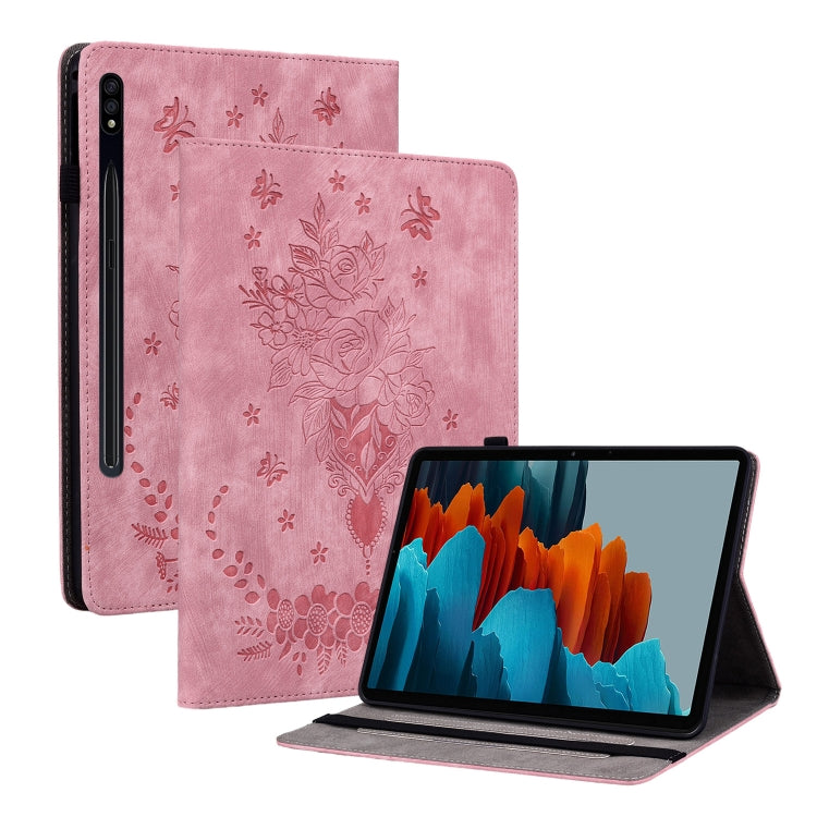 For Samsung Galaxy Tab S9+ Butterfly Rose Embossed Leather Tablet Case(Pink) - Galaxy Tab S9+ Cases by buy2fix | Online Shopping UK | buy2fix