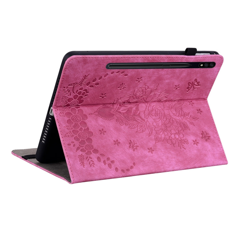 For Samsung Galaxy Tab S9+ Butterfly Rose Embossed Leather Tablet Case(Rose Red) - Galaxy Tab S9+ Cases by buy2fix | Online Shopping UK | buy2fix