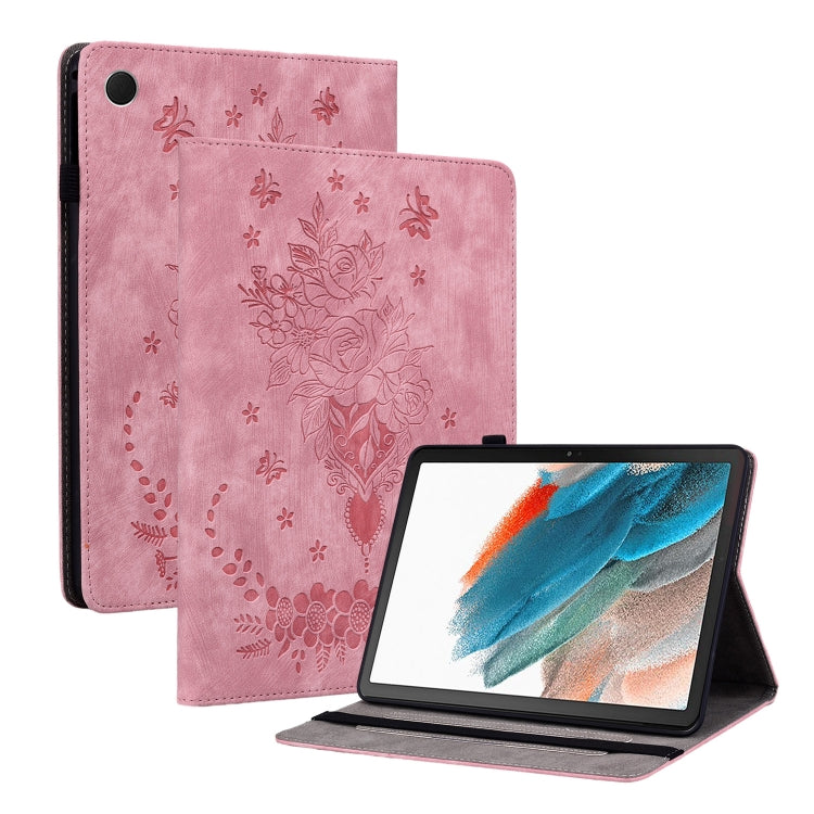 For Samsung Galaxy Tab А9+ Butterfly Rose Embossed Leather Tablet Case(Pink) by buy2fix