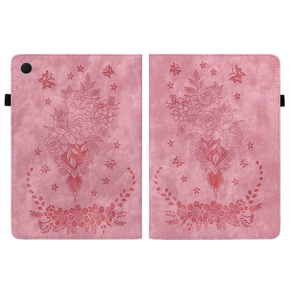 For Samsung Galaxy Tab А9+ Butterfly Rose Embossed Leather Tablet Case(Pink) by buy2fix