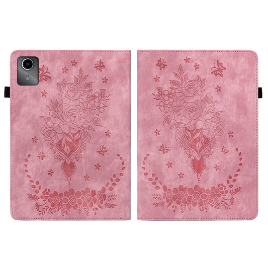 For Lenovo Tab M11/Xiaoxin Pad 11 2024 Butterfly Rose Embossed Leather Tablet Case(Pink) by buy2fix