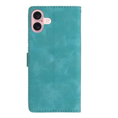 For iPhone 16 Flower Butterfly Embossing Pattern Leather Phone Case(Sky Blue) - iPhone 16 Cases by buy2fix | Online Shopping UK | buy2fix