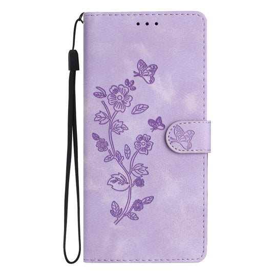 For iPhone 16 Pro Flower Butterfly Embossing Pattern Leather Phone Case(Purple) by buy2fix