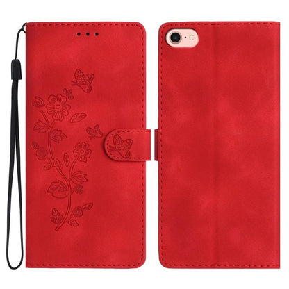 For iPhone 16e Flower Butterfly Embossing Pattern Leather Phone Case(Red) - iPhone 16e Cases by buy2fix | Online Shopping UK | buy2fix