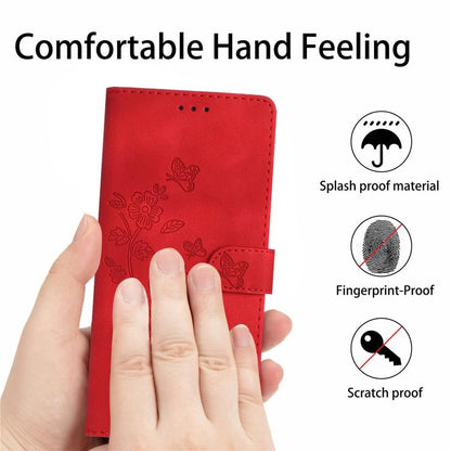 For iPhone 16e Flower Butterfly Embossing Pattern Leather Phone Case(Red) - iPhone 16e Cases by buy2fix | Online Shopping UK | buy2fix