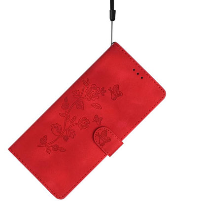 For iPhone 16e Flower Butterfly Embossing Pattern Leather Phone Case(Red) - iPhone 16e Cases by buy2fix | Online Shopping UK | buy2fix
