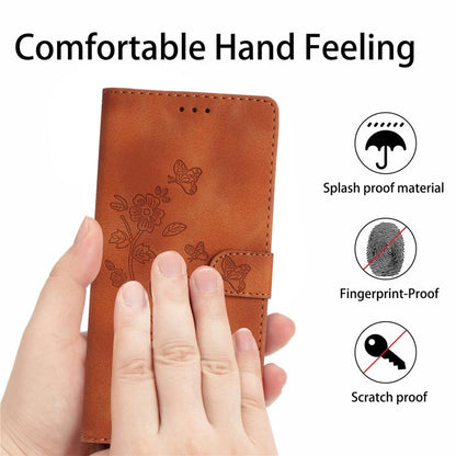 For iPhone 16e Flower Butterfly Embossing Pattern Leather Phone Case(Brown) - iPhone 16e Cases by buy2fix | Online Shopping UK | buy2fix