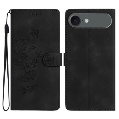 For iPhone Air Flower Butterfly Embossing Pattern Leather Phone Case(Black) - iPhone Air Cases by buy2fix | Online Shopping UK | buy2fix