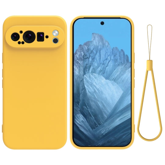 For Google Pixel 9 Pro XL Solid Color Liquid Silicone Dropproof Full Coverage Phone Case(Yellow)