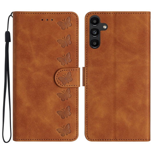 For Samsung Galaxy A04s Seven Butterflies Embossed Leather Phone Case(Brown)
