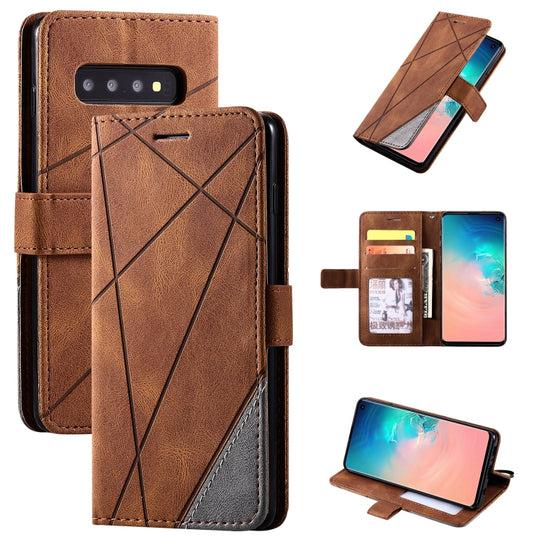For Samsung Galaxy S10 Skin Feel Splicing Horizontal Flip Leather Case with Holder & Card Slots & Wallet & Photo Frame(Brown)