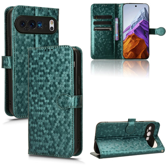 For Google Pixel 9 Pro Honeycomb Dot Texture Leather Phone Case(Green) by buy2fix