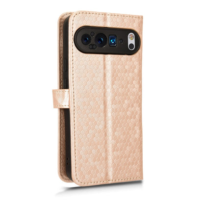 For Google Pixel 9 Pro XL Honeycomb Dot Texture Leather Phone Case(Gold) - Google Cases by buy2fix | Online Shopping UK | buy2fix