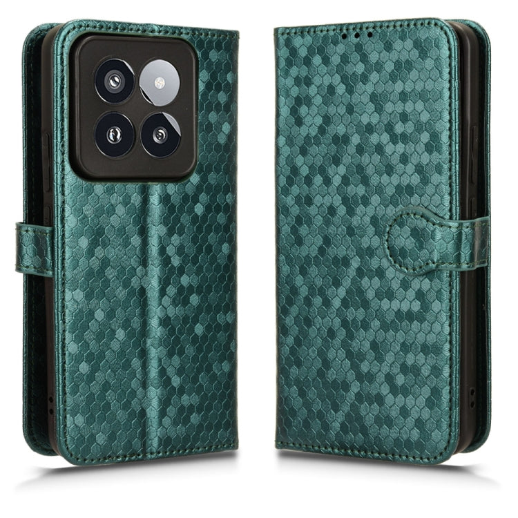 For Xiaomi 14 Pro Honeycomb Dot Texture Leather Phone Case(Green) - 14 Pro Cases by buy2fix | Online Shopping UK | buy2fix