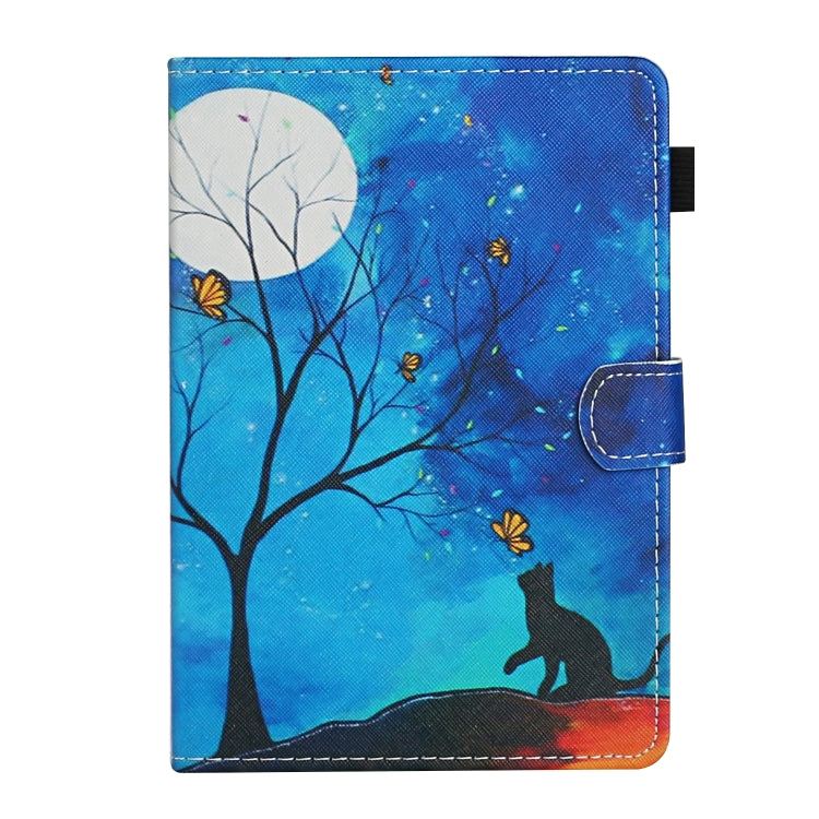For 7 inch Universal Tablet PC Colored Drawing Pattern Horizontal Flip Leather Case with Holder & Card Slots(Moonlight Cat) - 7 inch by buy2fix | Online Shopping UK | buy2fix