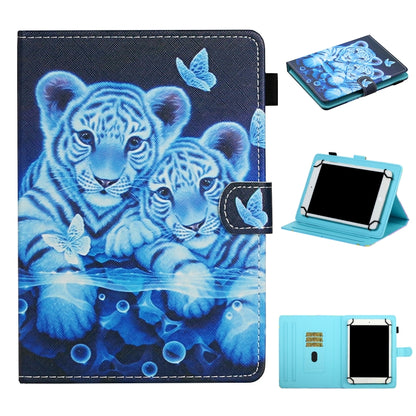 For 8 inch Universal Tablet PC Colored Drawing Pattern Horizontal Flip Leather Case with Holder & Card Slots(Tiger) - 8 inch by buy2fix | Online Shopping UK | buy2fix