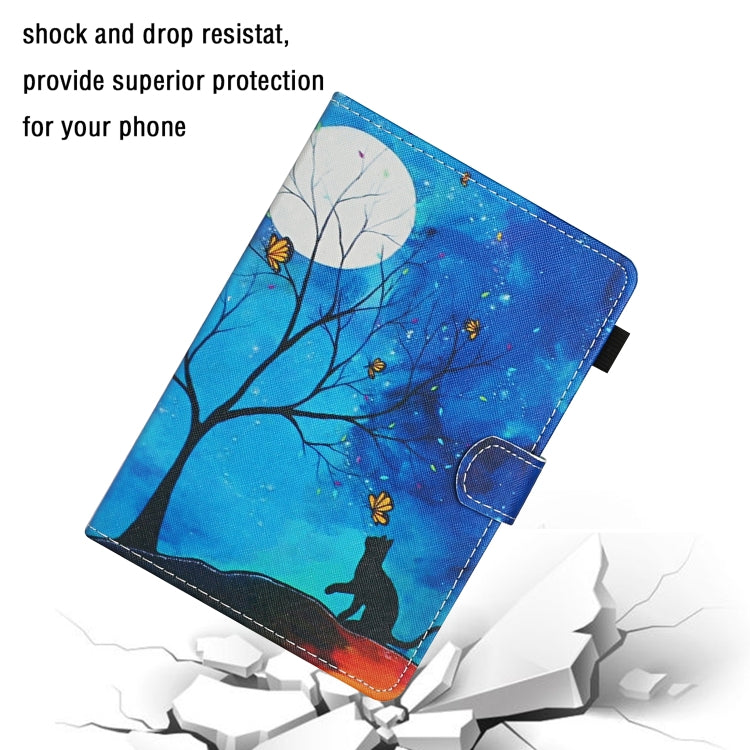 For 10 inch Universal Tablet PC Colored Drawing Pattern Horizontal Flip Leather Case with Holder & Card Slots(Moonlight Cat) - 10 - 11 inch by buy2fix | Online Shopping UK | buy2fix