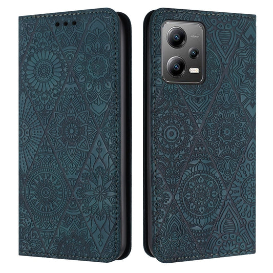 For Redmi Note 12 5G Global Ethnic Embossed Adsorption Leather Phone Case(Blue) - Xiaomi Cases by buy2fix | Online Shopping UK | buy2fix