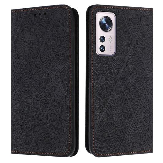 For Xiaomi 12 Lite Ethnic Embossed Adsorption Leather Phone Case(Black) - Xiaomi Cases by buy2fix | Online Shopping UK | buy2fix