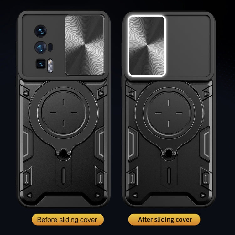 For Xiaomi Poco F5 Pro/Redmi K60 CD Texture Sliding Camshield Magnetic Holder Phone Case(Silver) by buy2fix