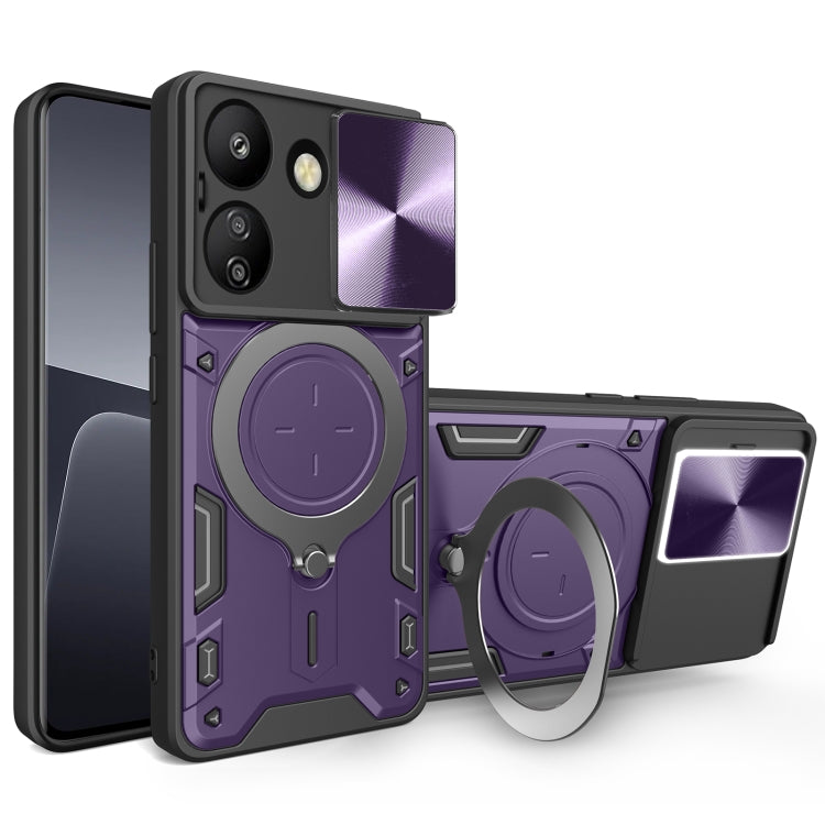 For Xiaomi Redmi 13C 4G CD Texture Sliding Camshield Magnetic Holder Phone Case(Purple) - 13C Cases by buy2fix | Online Shopping UK | buy2fix