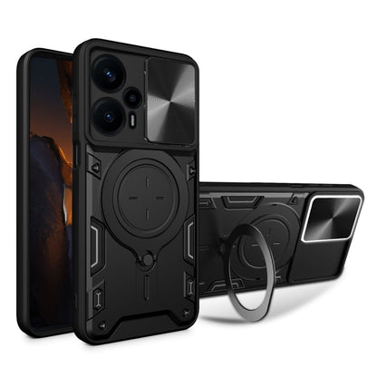 For Xiaomi Redmi Note 12 Turbo CD Texture Sliding Camshield Magnetic Holder Phone Case(Black) by buy2fix