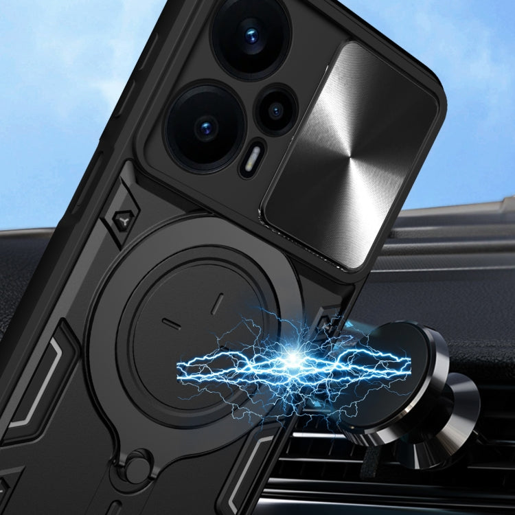 For Xiaomi Redmi Note 12 Turbo CD Texture Sliding Camshield Magnetic Holder Phone Case(Black) by buy2fix