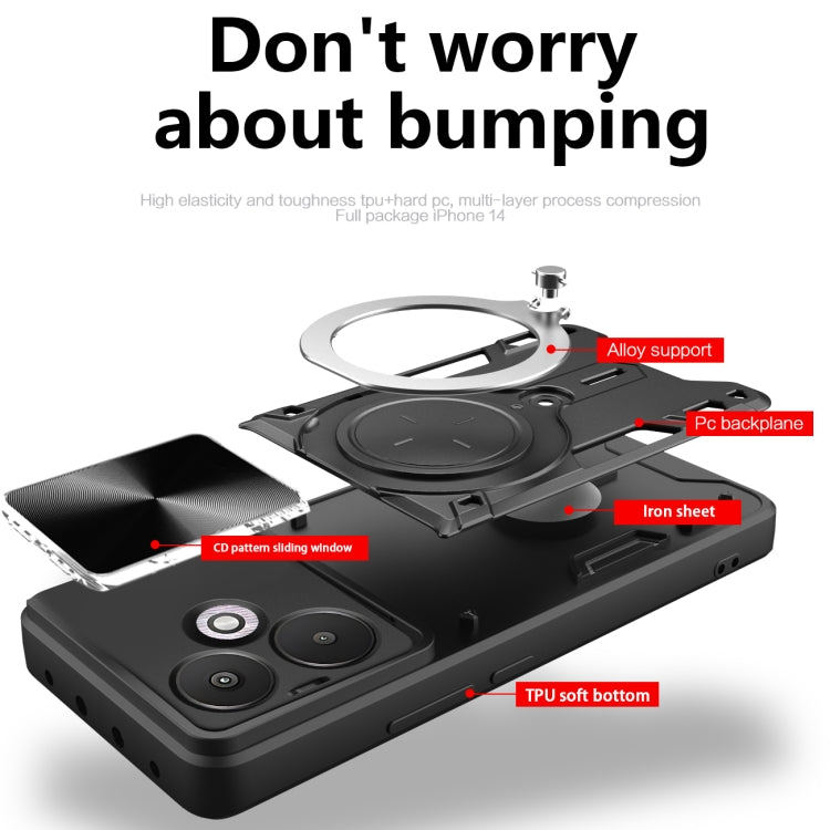 For Xiaomi Redmi 13C 5G Global CD Texture Sliding Camshield Magnetic Holder Phone Case(Blue) by buy2fix