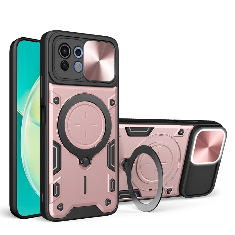 For Xiaomi Mi 11 Lite 4G / 5G CD Texture Sliding Camshield Magnetic Holder Phone Case(Pink) by buy2fix