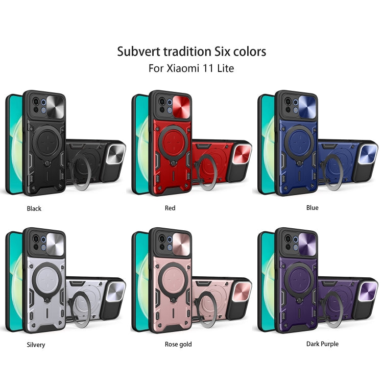 For Xiaomi Mi 11 Lite 4G / 5G CD Texture Sliding Camshield Magnetic Holder Phone Case(Pink) by buy2fix