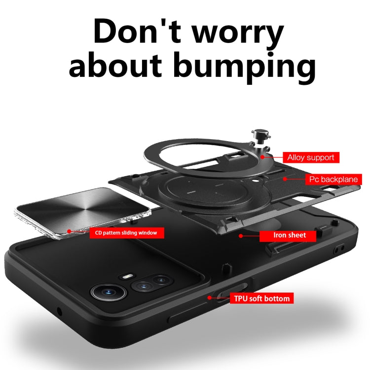 For Xiaomi Redmi Note 12S 4G CD Texture Sliding Camshield Magnetic Holder Phone Case(Black) by buy2fix