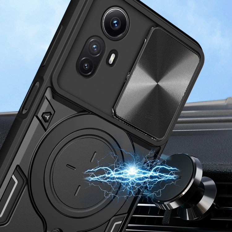 For Xiaomi Redmi Note 12S 4G CD Texture Sliding Camshield Magnetic Holder Phone Case(Black) by buy2fix