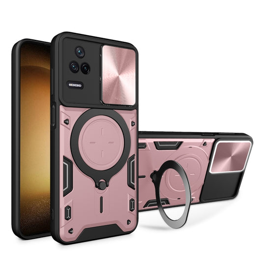 For Xiaomi Redmi K40S / Poco F4 CD Texture Sliding Camshield Magnetic Holder Phone Case(Pink) - Xiaomi Cases by buy2fix | Online Shopping UK | buy2fix