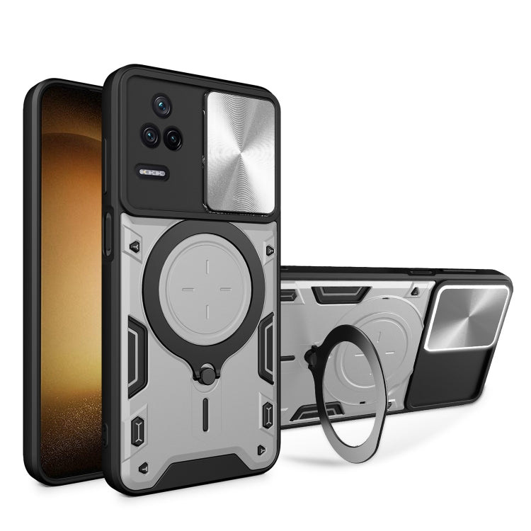 For Xiaomi Redmi K40S / Poco F4 CD Texture Sliding Camshield Magnetic Holder Phone Case(Silver) by buy2fix