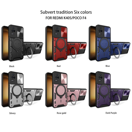 For Xiaomi Redmi K40S / Poco F4 CD Texture Sliding Camshield Magnetic Holder Phone Case(Purple) by buy2fix
