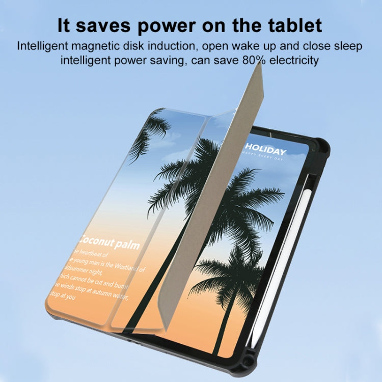 For iPad Air 11 2025 / 2024 3-Fold 360 Rotation Painted Leather Smart Tablet Case(Coconut Tree) by buy2fix