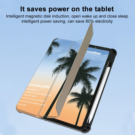 For iPad Air 11 2025 / 2024 3-Fold 360 Rotation Painted Leather Smart Tablet Case(Coconut Tree) by buy2fix