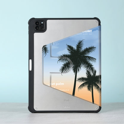 For iPad Air 11 2024 / iPad Pro 11 3-Fold 360 Rotation Painted Leather Smart Tablet Case(Coconut Tree) - iPad Pro 11 (2022/2021) Cases by buy2fix | Online Shopping UK | buy2fix