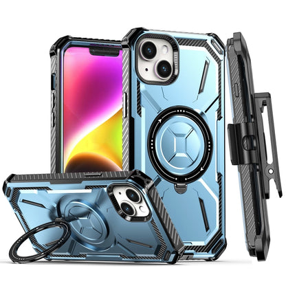 For iPhone 14 Plus Armor Series Holder Phone Case with Back Clip(Blue) by buy2fix