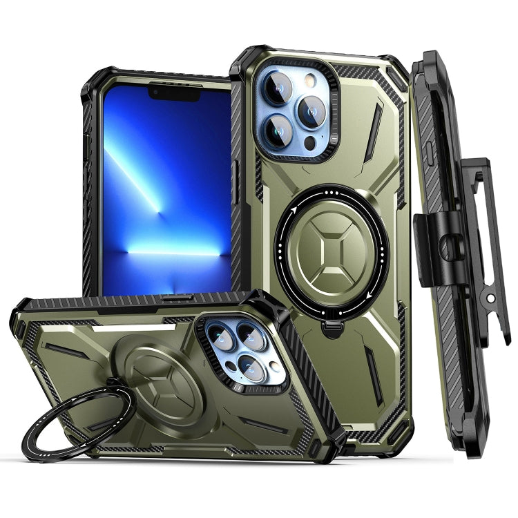 For iPhone 13 Pro Max Armor Series Holder Phone Case with Back Clip(Army Green) by buy2fix