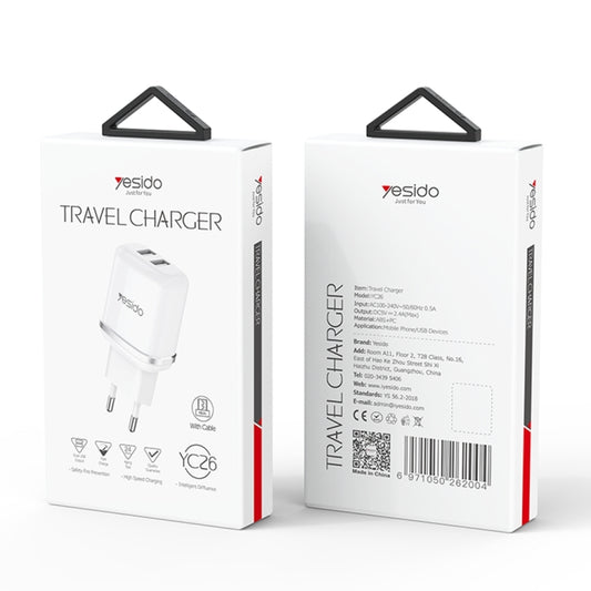 Yesido YC-26 USB Dual Ports Travel Charger(EU Plug) by Yesido