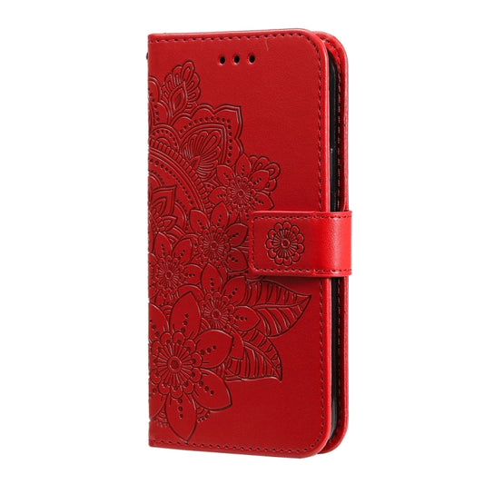 For Xiaomi Redmi 13C 4G 7-petal Flowers Embossing Leather Phone Case(Red) by buy2fix