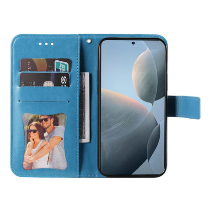 For Xiaomi Redmi K70 / K70 Pro 7-petal Flowers Embossing Leather Phone Case(Blue) - K70 Pro Cases by buy2fix | Online Shopping UK | buy2fix