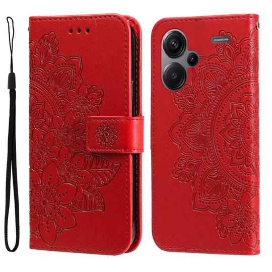 For Xiaomi Redmi Note13 Pro+ 5G Global 7-petal Flowers Embossing Leather Phone Case(Red)