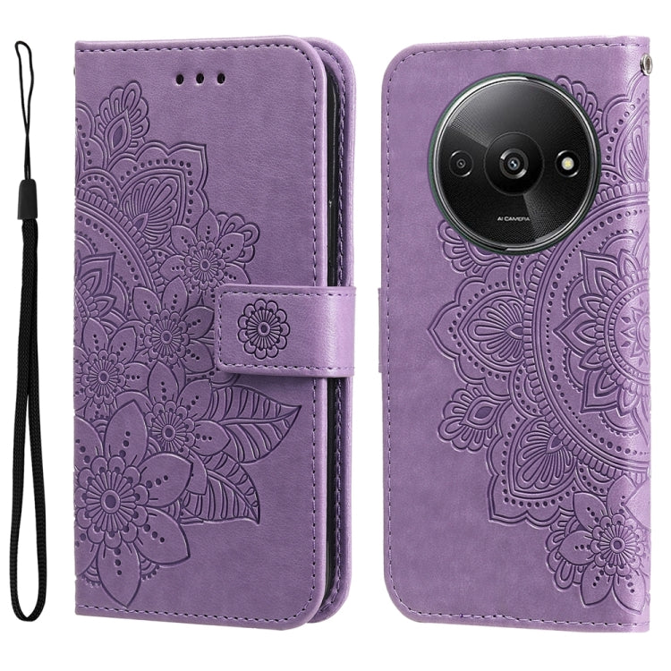 For Xiaomi Redmi A3 7-petal Flowers Embossing Leather Phone Case(Light Purple) - Xiaomi Cases by buy2fix | Online Shopping UK | buy2fix