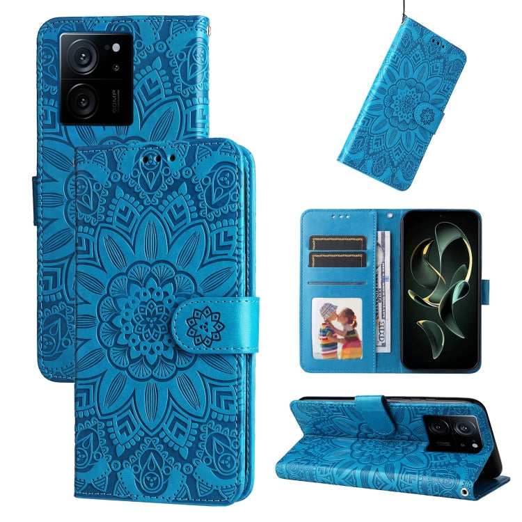 For Xiaomi 13T / Redmi K60 Ultra Embossed Sunflower Leather Phone Case(Blue) - Redmi K60 Ultra Cases by buy2fix | Online Shopping UK | buy2fix