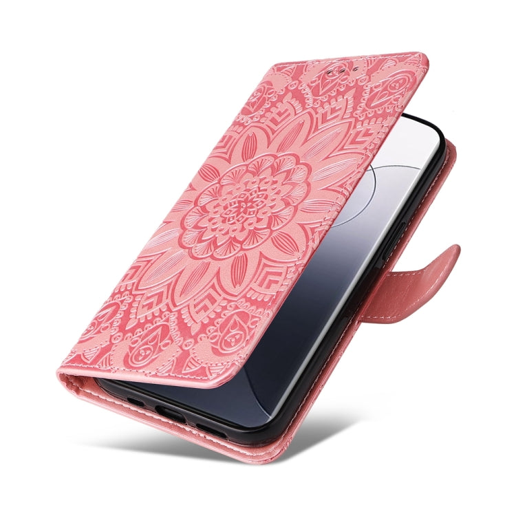 For Xiaomi 14 Pro Embossed Sunflower Leather Phone Case(Rose Gold) - 14 Pro Cases by buy2fix | Online Shopping UK | buy2fix