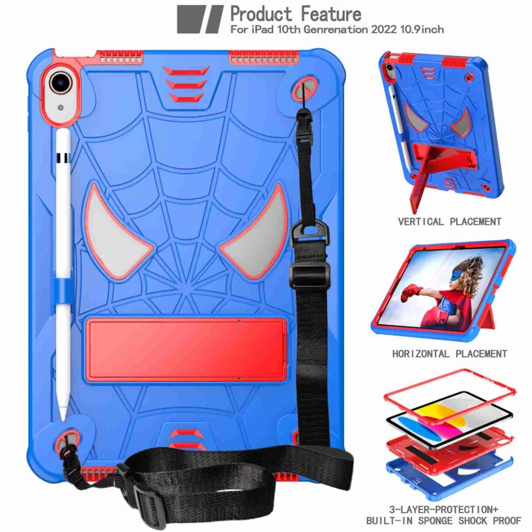 For iPad 2025 / 2022 Spider Texture Silicone Hybrid PC Tablet Case with Shoulder Strap(Blue + Red) - iPad 2025 / 2022 Cases by buy2fix | Online Shopping UK | buy2fix